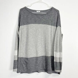 Vince Sweater Womens Large Gray Striped Cotton Round Neck Knit Flaw